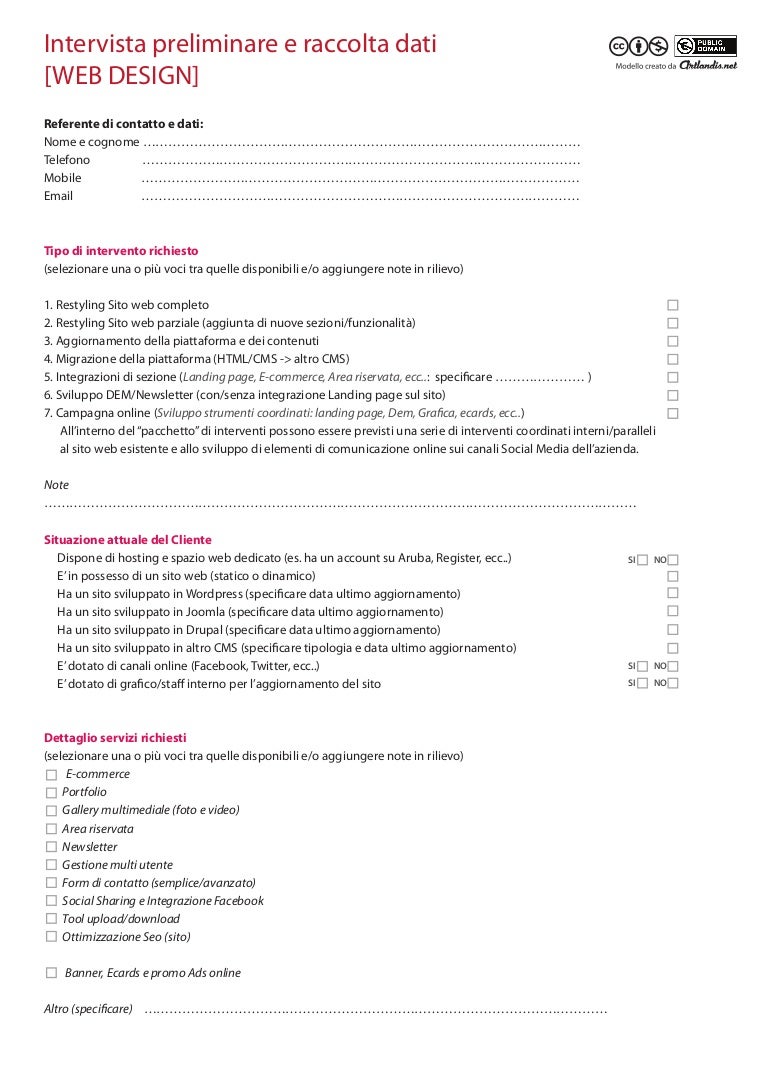 Modello Preventivo Web Design Scheda Preliminare