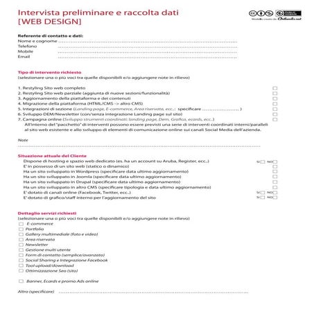 Modello "Preventivo web design - scheda preliminare"