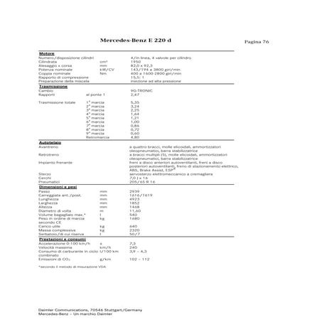 Scheda tecnica Mercedes E 220 d 2016
