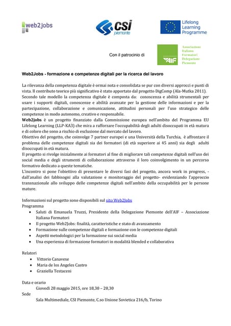 Web2jobs: seminario 28 maggio