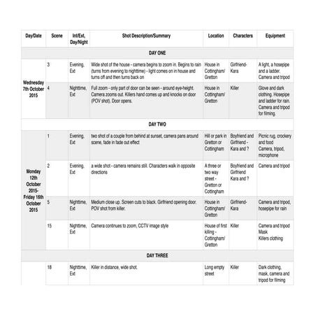 Shooting schedule | DOCX