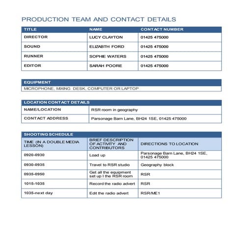 PRODUCTION SCHEDULE | DOCX