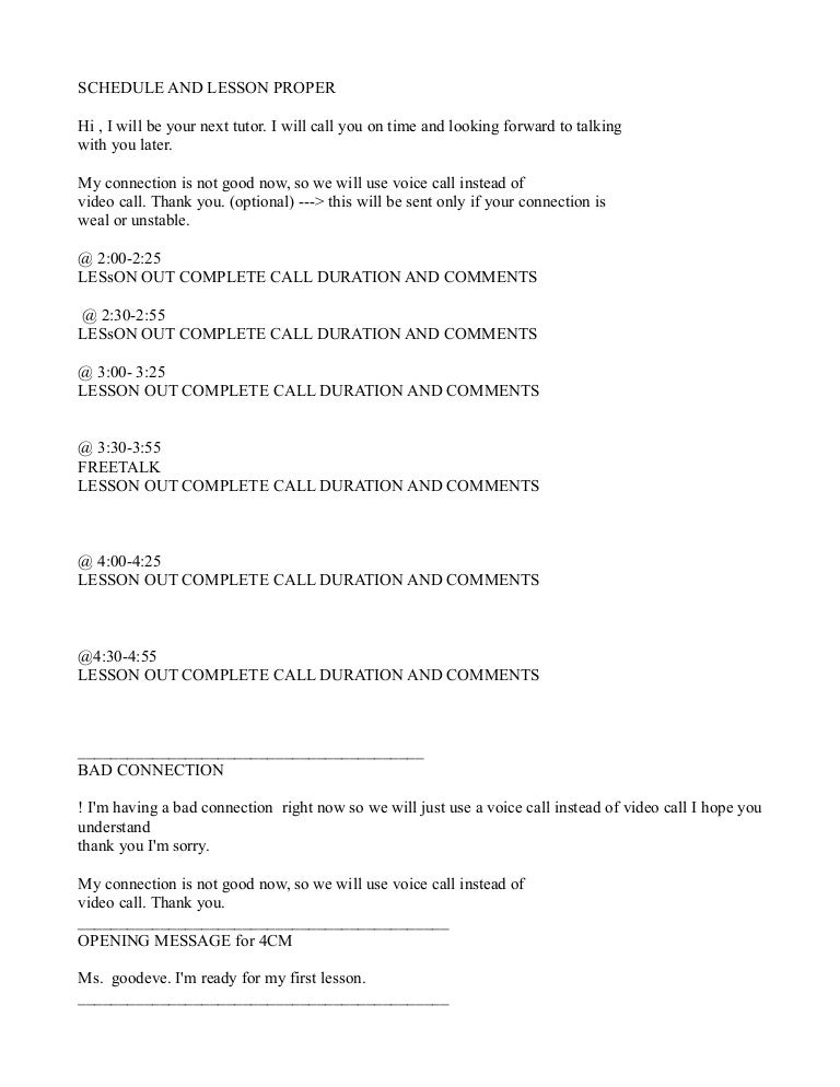 Schedule and lesson proper