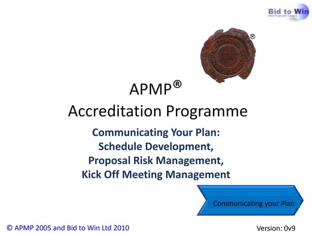 APMP Foundation: Proposal  Schedule...