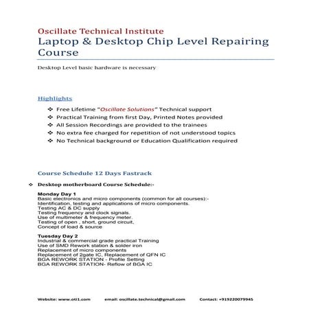 Laptop Desktop Chip level Repairing Course Syllabus.