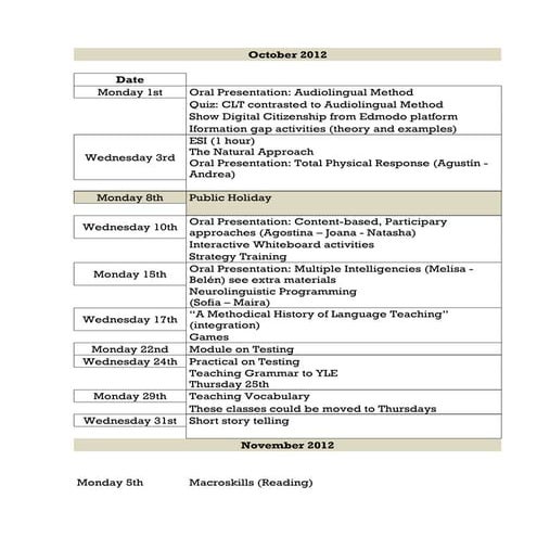 Schedule for october