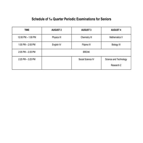 Schedule of 1st quarter periodic examinations for seniors2
