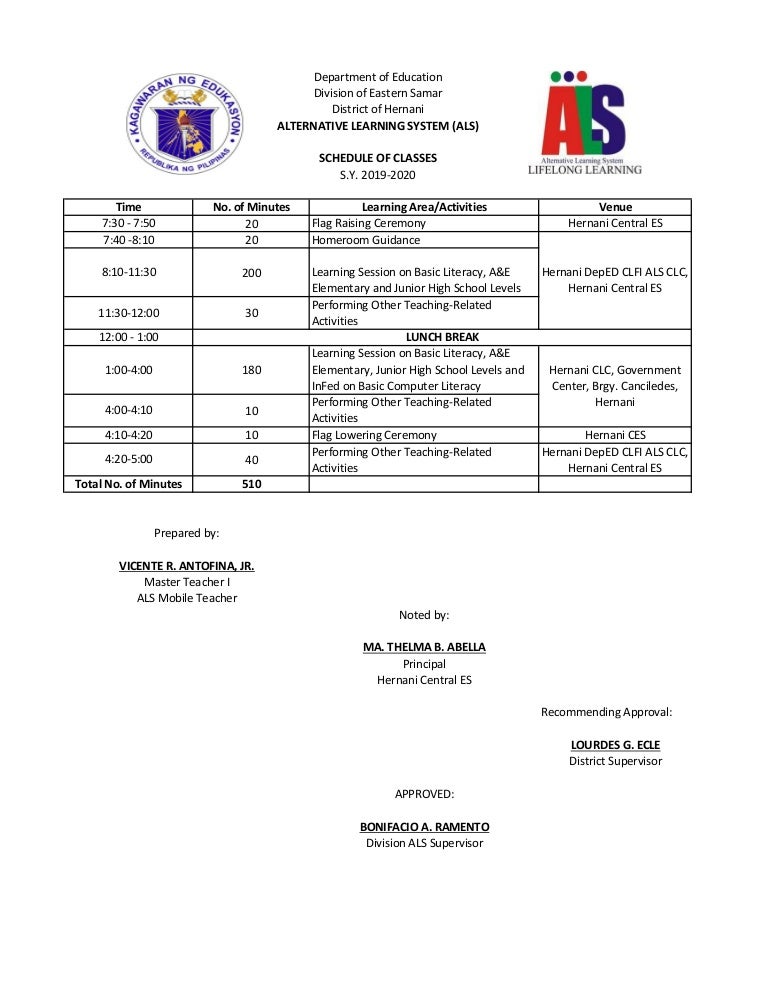 ALS Schedule of Classes 2019