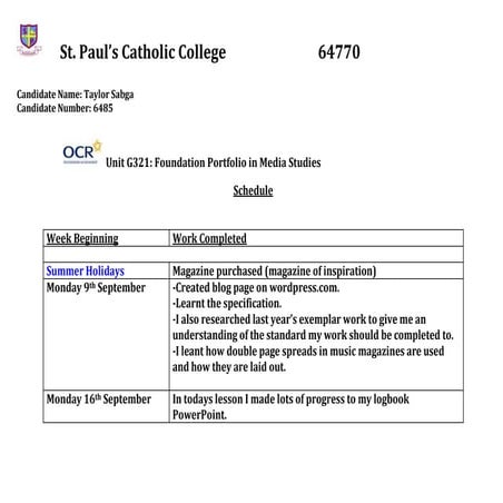 Schedule REAL -  taylor sabga