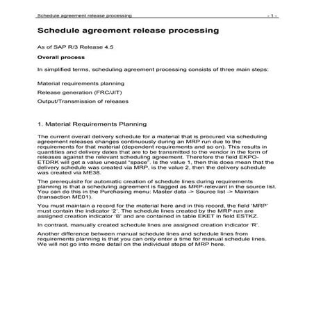 Scheduling agreement konwledge paper