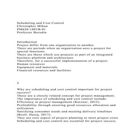 Scheduling and Cost ControlChristopher MihunPM620-1801B-01.docx