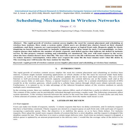 Scheduling Mechanism in Wireless Networks