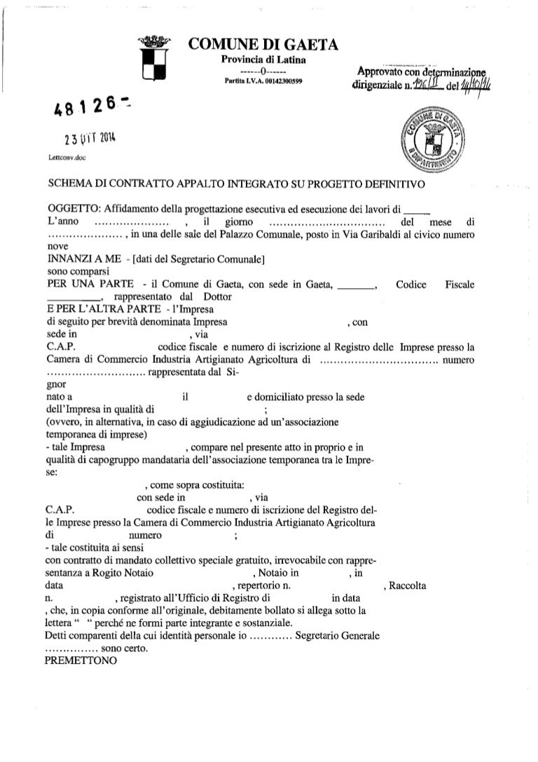 Gaeta Schema contratto appalto integrato su progetto definitivo