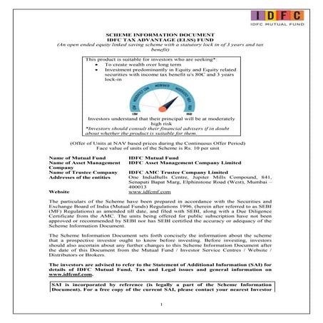 IDFC Tax Advantage (ELSS) Fund_Scheme information document