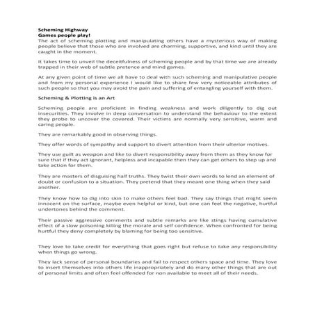 Scheming highway   games people play