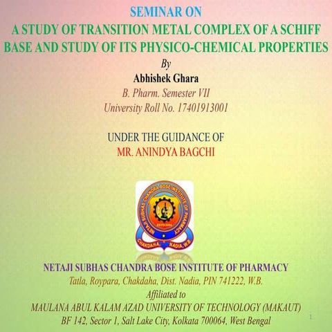 A detailed study of Transition Metal Complexes of a Schiff base with ...