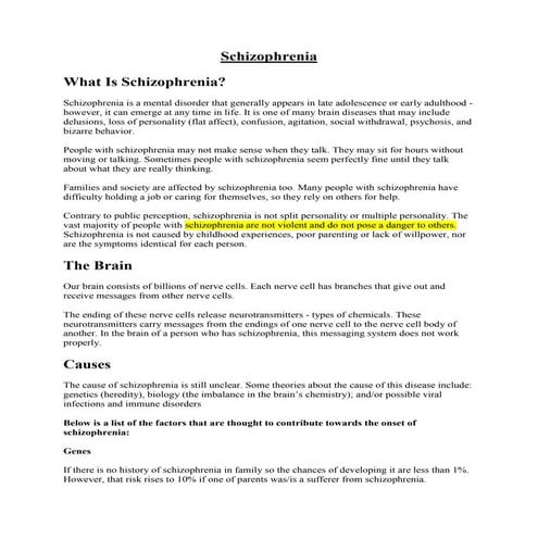 Schizophrenia (in short explaination)