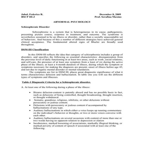 Schizophrenic Disorder Ni Fedz