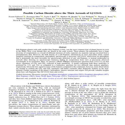 Possible Carbon Dioxide above the Thick Aerosols of GJ 1214 b