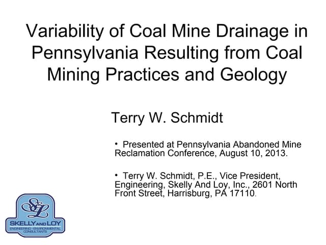 Variability of Coal Mine Drainage in Pennsylvania Resulting from Coal Mining ...