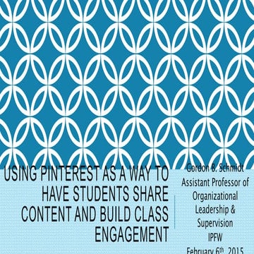 Schmidt (2015) using Pinterest as a way to have students share content and bu...