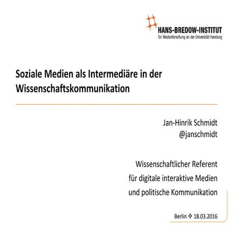 Soziale Medien als Intermediäre in der Wissenschaftskommunikation