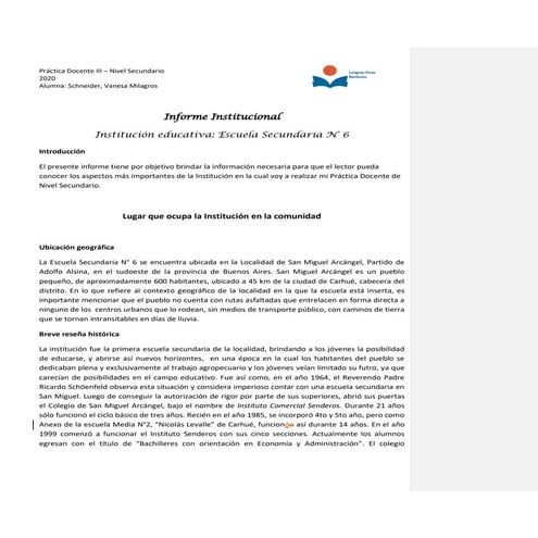 Schneider   informe institucional  practica docente iii