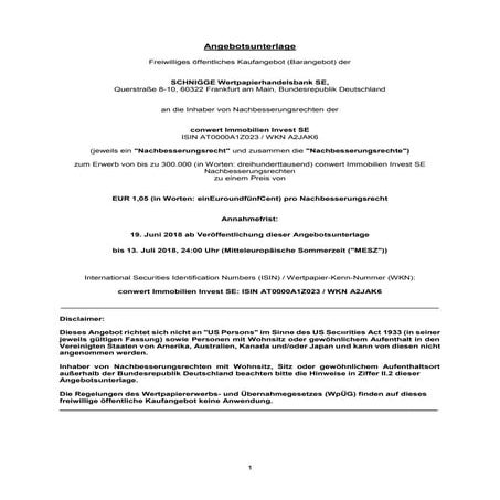 Schnigge angebotsunterlage conwert