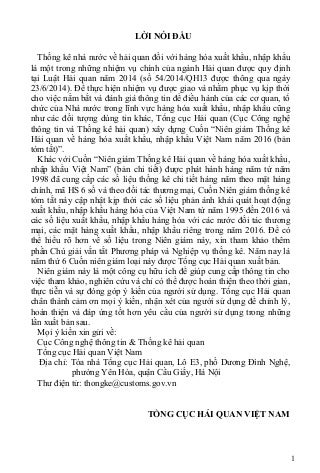 Sách Niên giám Thống kê Hải quan về hàng hóa XNK Việt Nam năm 2016