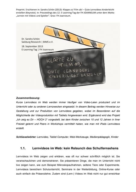 Klappe zu! Film ab! – Gute Lernvideos kinderleicht erstellen (2013)