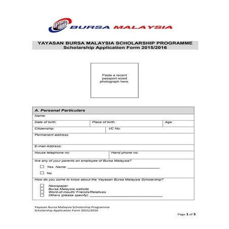 Scholarship 2015 application form