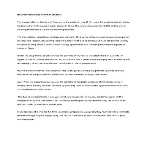 Scholarships for indian students to study abroad | DOCX
