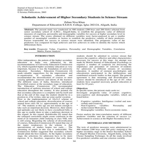 Scholastic achievement of higher secondary students in science stream | PDF