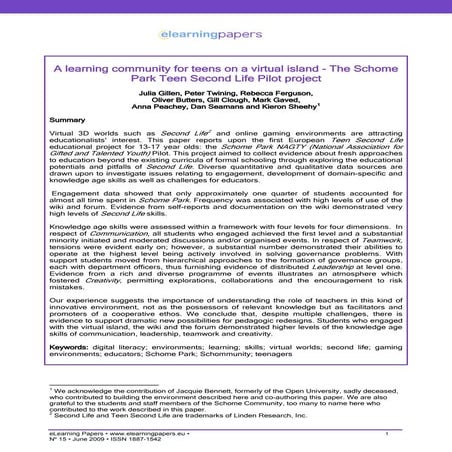 A learning community for teens on a virtual island - The Schome Park Teen Sec...