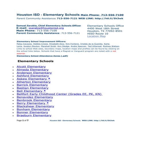 School  houston isd- elementary only