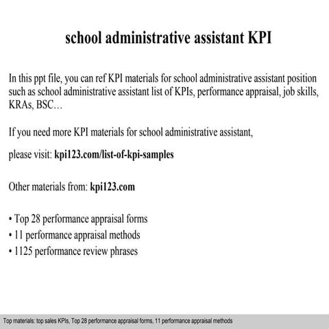 School administrative assistant kpi