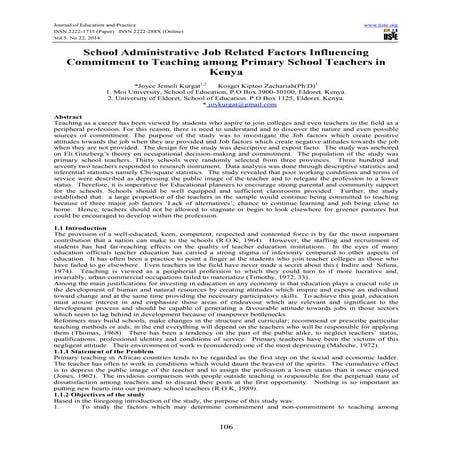 School administrative job related factors influencing commitment to teaching ...