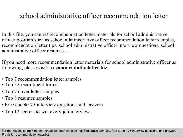 school administrative officer recommendation letter letter of recommendation sample for school administration