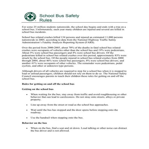 25 School Bus Safety Tips for Kids | PDF