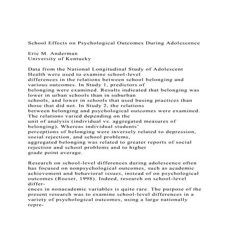 School Effects on Psychological Outcomes During Adolescence.docx