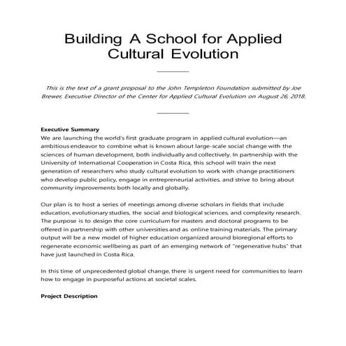 Graduate Program in Applied Cultural Evolution