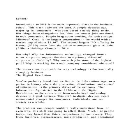 School introduction to mis is the most important class in the | DOCX