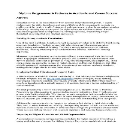 Diploma Programme: A Pathway to Academic and Career Success