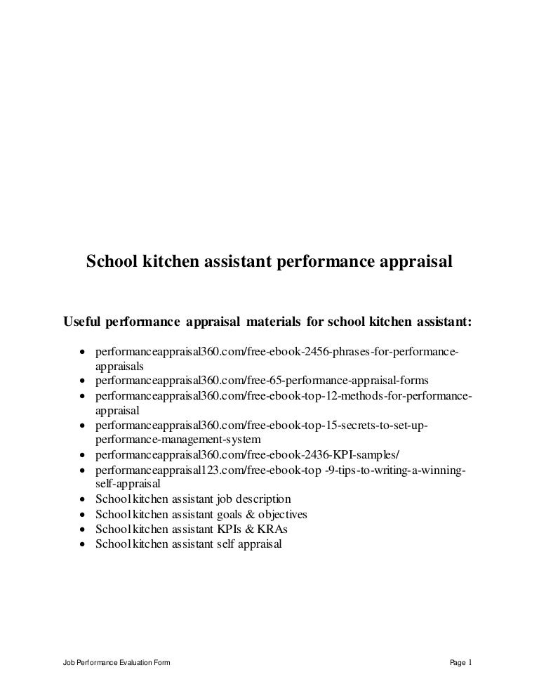 school kitchen assistant performance appraisal kitchen assistant job description