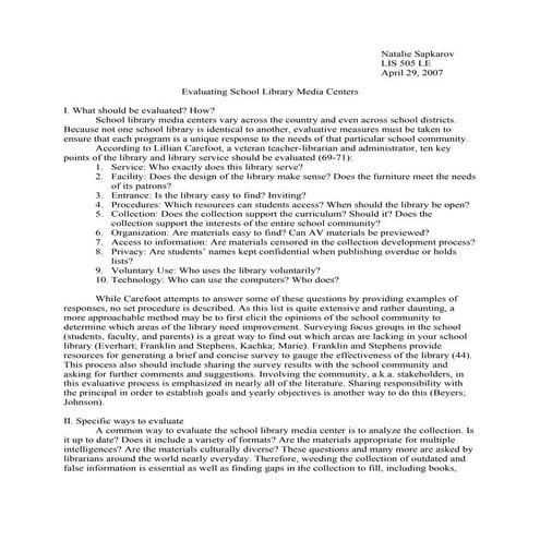 School Library Evaluation