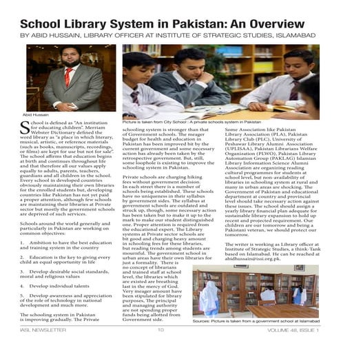 School library system an overview by Abid Hussain Library Officer