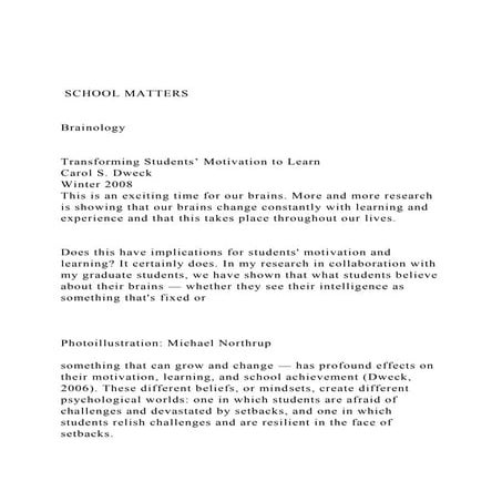  SCHOOL MATTERS BrainologyTransforming Students’ .docx