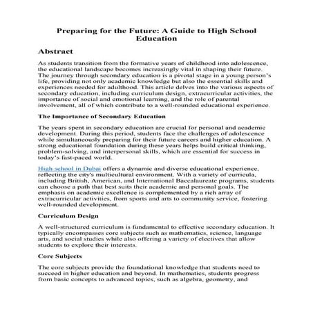 Preparing for the Future: A Guide to High School Education