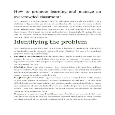 How to promote learning and manage an overcrowded classroom?