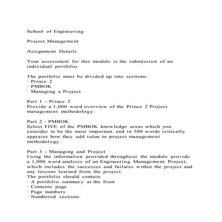 School of engineering project managementassignment details